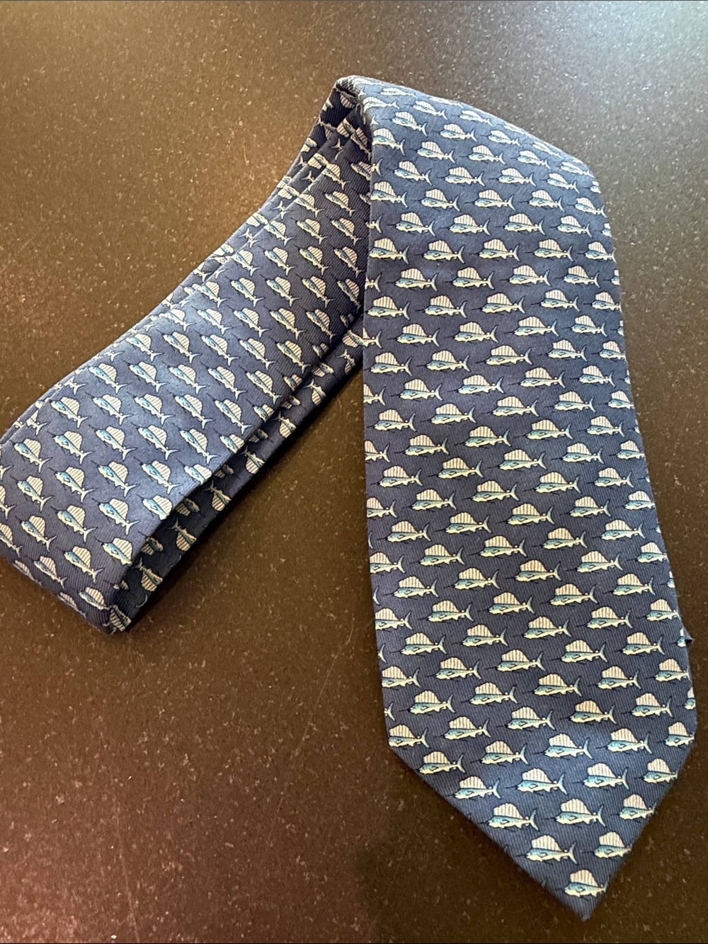 Vineyard Vines Boy’s  Navy Marlin Fish Pattern Silk Tie